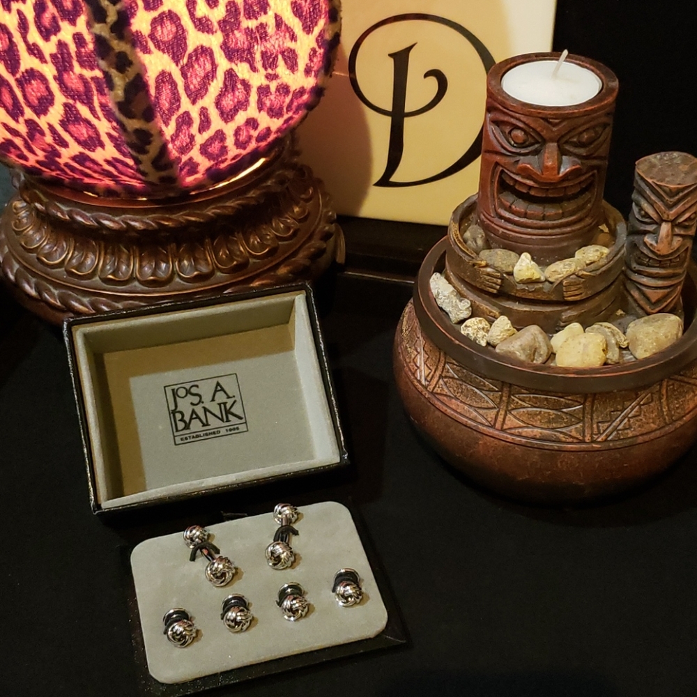 French Knot Cufflinks & Studs Bundle Stainless Steel with Organizer Case NWT